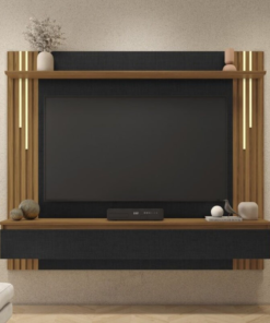 Painel NT 1345 Larg. 1.80m Preto/Freijó Ripado C/ Led para TV até 65" - Notável