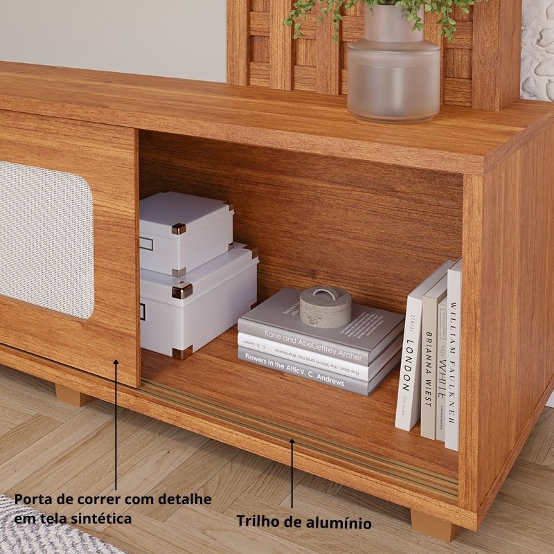Home Marrocos Larg. 2.30m Cinamomo/Off C/LED 100% MDF para TV até 84" - Permóbili - Imagem 2
