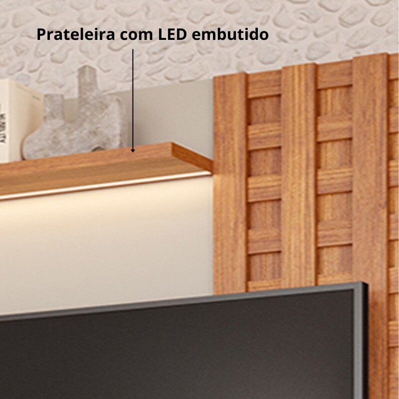 Home Marrocos Larg. 2.30m Cinamomo/Off C/LED 100% MDF para TV até 84" - Permóbili - Imagem 3