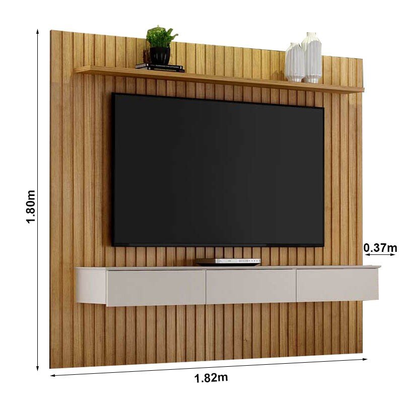 Home Suspenso Maceió TV até 75" Ripado Larg. 1.82m Cinamomo/Off White - Valdemoveis - Imagem 2