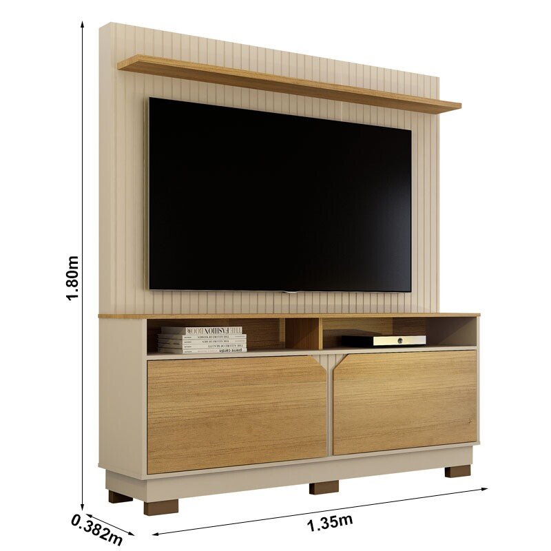 Home Berlim Com Painel Fresado TV até 55 Polegadas Larg. 1.35m Off White/Cinamomo - Valdemoveis - Imagem 2