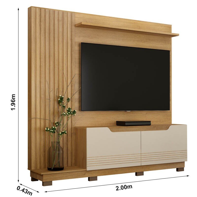 Home Santiago Ripado TV até 80 Polegadas larg. 2.00m Cinamomo/Off White - Valdemoveis - Imagem 2