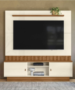 Home Florianópolis Larg.1.75m Off/Amêndoa C/ Detalhe Ripado para TV até 70" - Mobler
