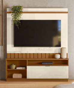 Home Diamantina Larg. 1.50m Amêndoa/Off C/Detalhe Ripado para TV até 60" - Mobler - Imagem 2