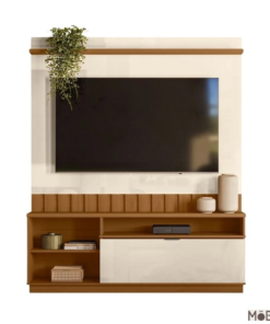 Home Diamantina Larg. 1.50m Amêndoa/Off C/Detalhe Ripado para TV até 60" - Mobler