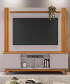 Home Bálsamo Larg. 1.50m Cinamomo/Off C/ Detalhe Ripado para TV até 65" - JCM