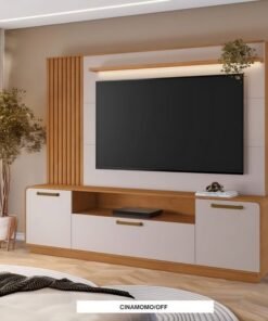 Home Apego Cinamomo/Off C/ Luminária LED e Detalhe Ripado TV até 65" Larg. 2.00m - JCM - Imagem 2