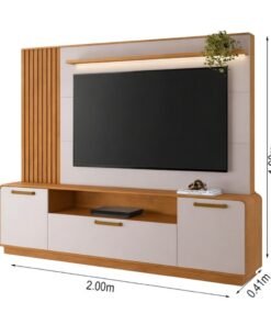 Home Apego Cinamomo/Off C/ Luminária LED e Detalhe Ripado TV até 65" Larg. 2.00m - JCM - Imagem 3