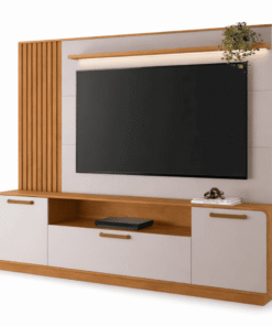 Home Apego Cinamomo/Off C/ Luminária LED e Detalhe Ripado TV até 65" Larg. 2.00m - JCM