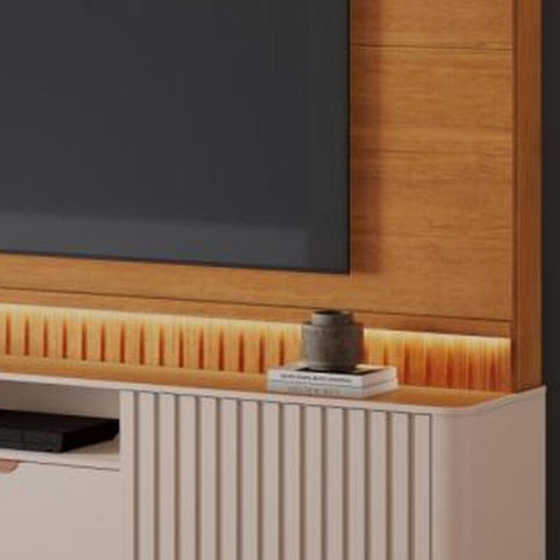 Home Atena Candian Larg. 2.10m Cinamomo/Off White C/Detalhe Ripado e Luminárias em LED - JCM - Imagem 2