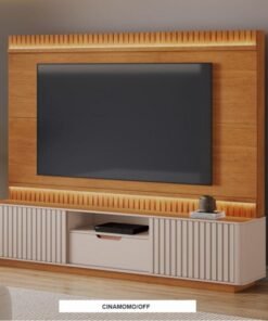 Home Atena Candian Larg. 2.10m Cinamomo/Off White C/Detalhe Ripado e Luminárias em LED - JCM