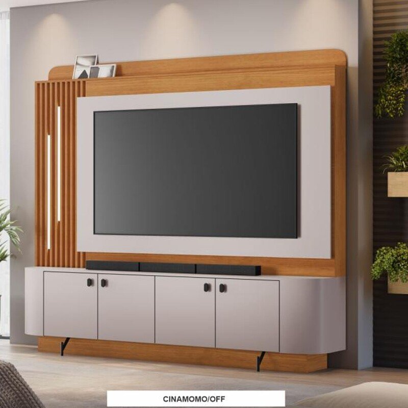 Home Dominus Candian Larg. 1.82m Cinamomo/Off White C/Detalhe Ripado e Luminárias em LED - JCM