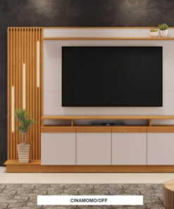 Home Absoluto Larg. 2.00m Cinamomo/Off Ripado C/ Led para TV até 65" - JCM