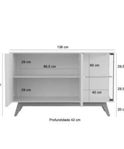 Alternative view of Buffet Açai Luxo Ripado com 3 Portas larg. 1.36m Perola JB Bechara