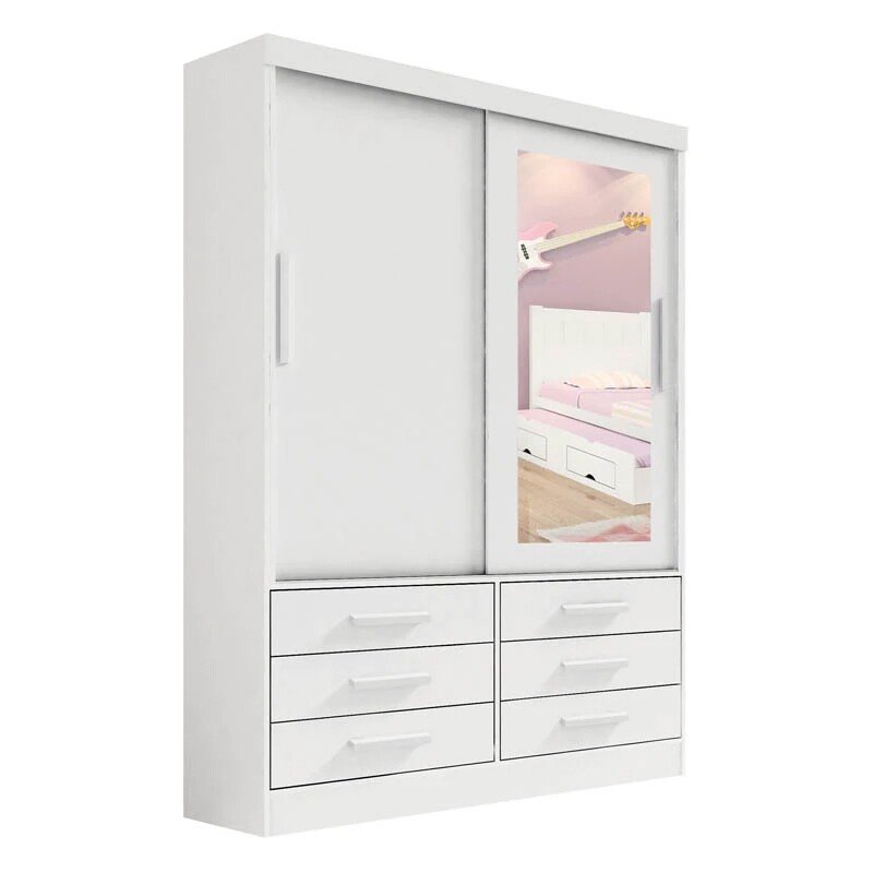 Combo - Roupeiro Merídian Branco 2 Pts + Cômoda Firenze Branco + Cama Solteiro Milênio Branca + Cama Auxiliar 2 Gavetas Branca - D Doro - Imagem 2