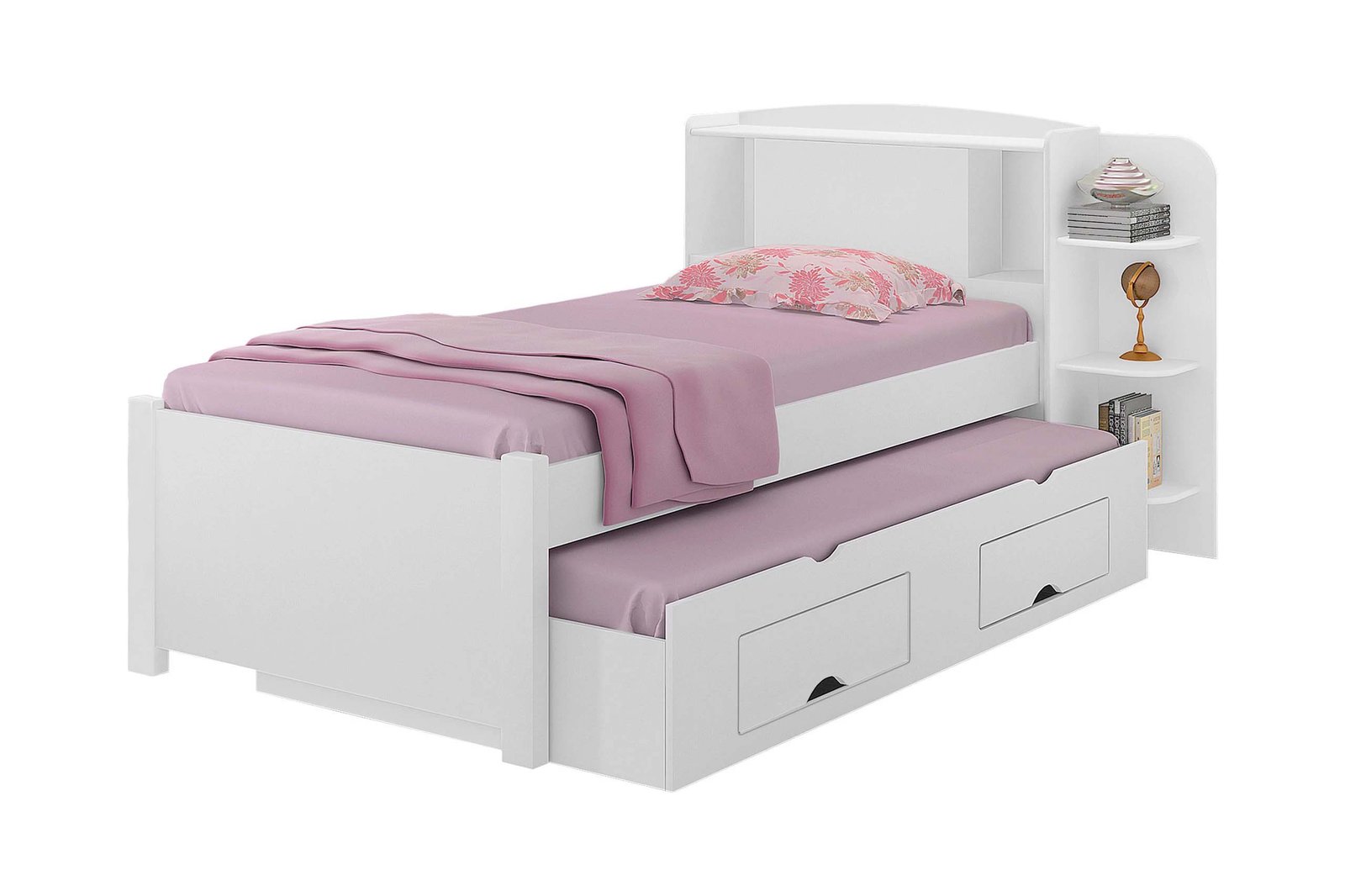Combo - Roupeiro Merídian Branco 2 Pts + Cômoda Firenze Branco + Cama Solteiro Milênio Branca + Cama Auxiliar 2 Gavetas Branca - D Doro - Imagem 3