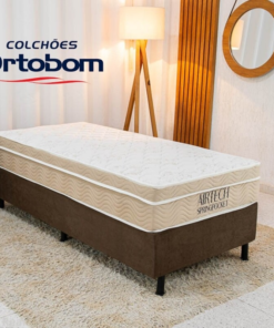 Box Solt. Sued Marrom Nosso Sonho + Colchão Solt. Airtech Springpocket 88x188x62 Molas Ensacadas - Ortobom