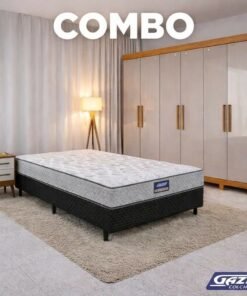 Combo - Roupeiro Casal Sergipe Nature/Off 6 Pts C/ Pés 100% MDF Larg. 1.80m Bianchi + Unibox Casal Supreme Ortopédico D28 - 138x188x53 Cinza Gazin