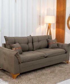 Sofá 2 Lugares Creta Larg. 1.60m Linho Marrom 25 - Molas bonnel