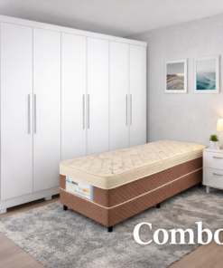 Combo - Guarda-roupa Sergipe Branco 6 PTS C/ Pés 100% MDF Larg. 1.80m - Bianchi + Cama Box Solteiro Rondoconfort Ortopédico D33 Selada - Rondomóveis