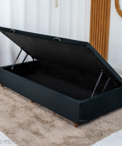 Box Baú Solteiro Pop Veludo Preto 88x188x37 - Nature