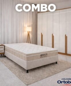 Roupeiro Bianca 6 Pts 2.30m 100% MDF Nature/Off Bianchi + Box Casal Sued Bege Nosso Sonho + Colchão Casal Airtech Springpocket 138x188x62 Molas Ensacadas Ortobom