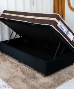 Box Baú Solt. Pop Veludo Preto Nature + Colchão Solt. Livina 88x188x25 D33 e Molas Ensacadas - Orthoside - Imagem 2