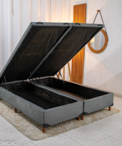 Box Baú Queen Bipartido Carioca Sued Cinza 158x188x42 Blindado - Bioflex