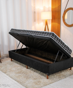 Box Baú Solteiro Carioca Sued Preto Blindado Bioflex + Colchão Solteiro Soffie Lotus 88x188x54 D20 - Nosso Sonho