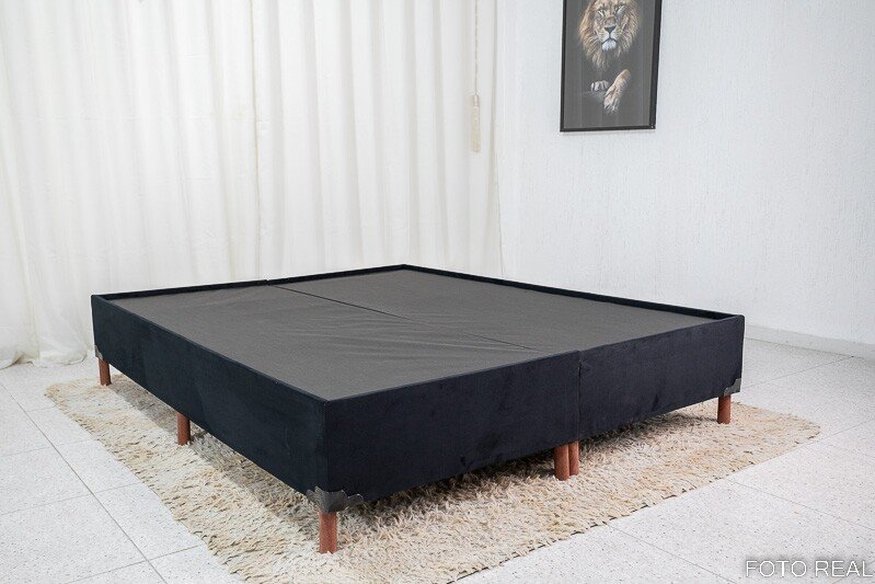 Base Box Queen Bipartida Zeus 162x200x38 Sued Preto SE