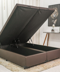 Base Box Baú Queen Bipartido Eli 158x198x42 Korino Marrom Blindado Nature