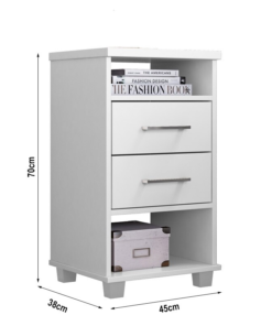 Mesa de Cabeceira Valente Branco 2 Gavetas Larg. 0.45m - Rud Rack - Imagem 2