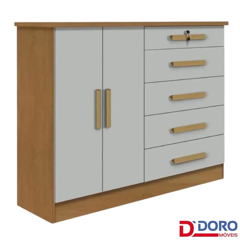 Cômoda New Athos Cinamomo/Off 5 Gavetas e Sapateira Larg. 1.36m - D Doro