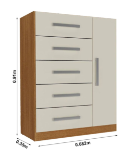 Cômoda Corais 5 Gavetas 1 Porta Larg. 0.68m Cinamomo/Off Rodial Móveis - Imagem 3