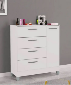 Cômoda com 1 Porta 4 Gavetas Branco Larg. 0.86m - Poquema