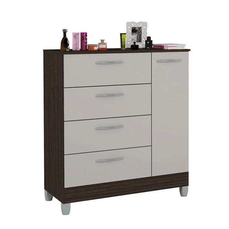 Cômoda com 1 Porta 4 Gavetas Chocolate/Off Larg. 0.86m Poquema - Oferta - Imagem 2