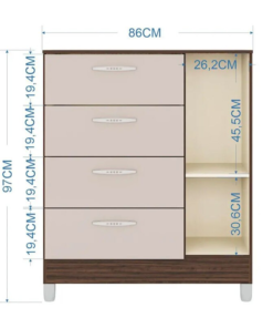 Cômoda com 1 Porta 4 Gavetas Chocolate/Off Larg. 0.86m Poquema - Oferta - Imagem 3