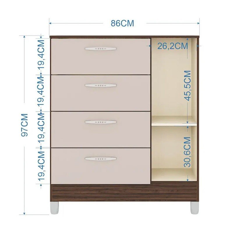 Cômoda com 1 Porta 4 Gavetas Chocolate/Off Larg. 0.86m Poquema - Oferta - Imagem 3