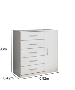 Cômoda Vane 012 Branco 5 Gavetas 1 Porta Larg. 0.92m - JL Móveis - Imagem 3