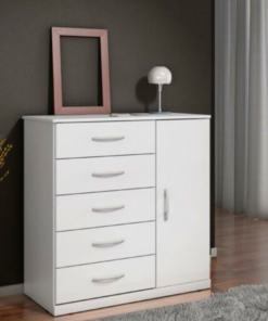 Cômoda Vane 012 Branco 5 Gavetas 1 Porta Larg. 0.92m - JL Móveis