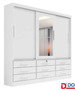 Guarda-roupa Casal Meridian Plus Branco 3 Portas 9 Gavetas C/ 1 Espelho Larg. 2.00m - D Doro