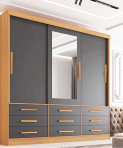 Guarda-Roupa Casal Meridian Plus 3 Portas 9 Gavetas Cinamomo/Grafite Larg. 2.00m D Doro