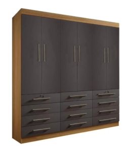 Guarda-Roupa Casal Mônaco 6 Portas 12 Gavetas Cinamomo/Grafite Larg. 2.40m D Doro