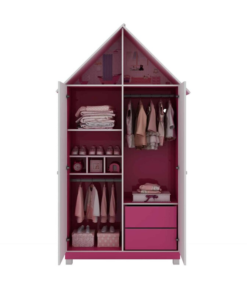 Roupeiro Casinha 2 portas + Cama Casinha 0.90m Pink/Branco Gelius - Imagem 2