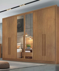 Guarda-Roupa Casal c/Espelho 6 Pts 8 Gav. Robust Plus MDF Cumaru Larg. 2.76m Novo Horizonte