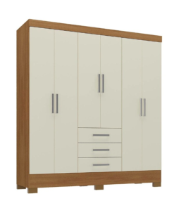 Guarda-Roupa Solteiro Fortaleza 6 Portas 3 Gavetas Larg. 1.62m (GR6365) Cinamomo/Off Com Pés Rodial Móveis