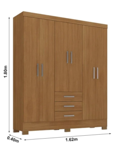 Guarda-Roupa Solteiro Fortaleza 6 Portas 3 Gavetas Larg. 1.62m (GR6365) Cinamomo Com pés Rodial Móveis - Imagem 3