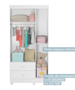 Guarda-Roupa Solteiro Life 100% MDF Flex 3 Portas 2 Gavetas Larg. 0.90m Branco/Amadeirado Tigus - Imagem 2