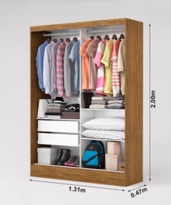 Guarda-Roupa Solteiro Santiago Plus Com Espelho 2 Portas Larg. 1.31m Cinamomo/Off Carioca Móveis - Imagem 2