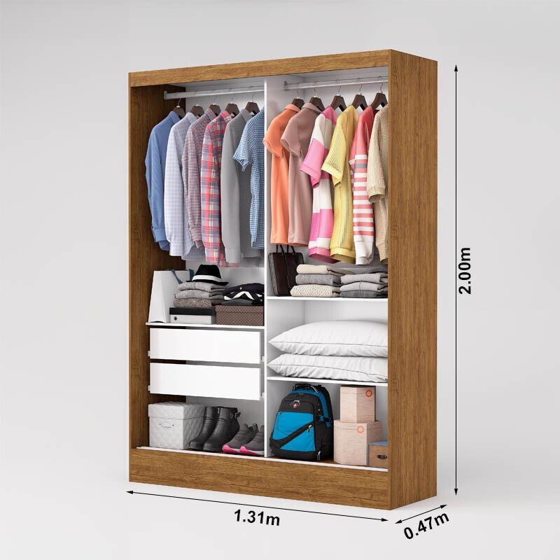 Guarda-Roupa Solteiro Santiago Plus Com Espelho 2 Portas Larg. 1.31m Cinamomo/Off Carioca Móveis - Imagem 2